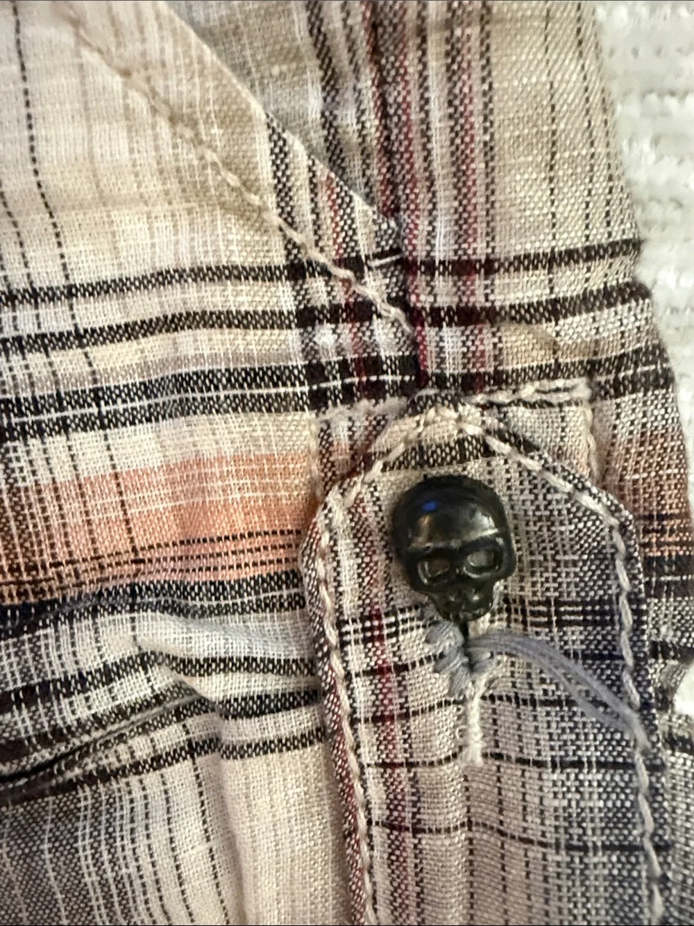 Miss Me Plaid Cotton-Blend Shorts in Beige, Red and Black